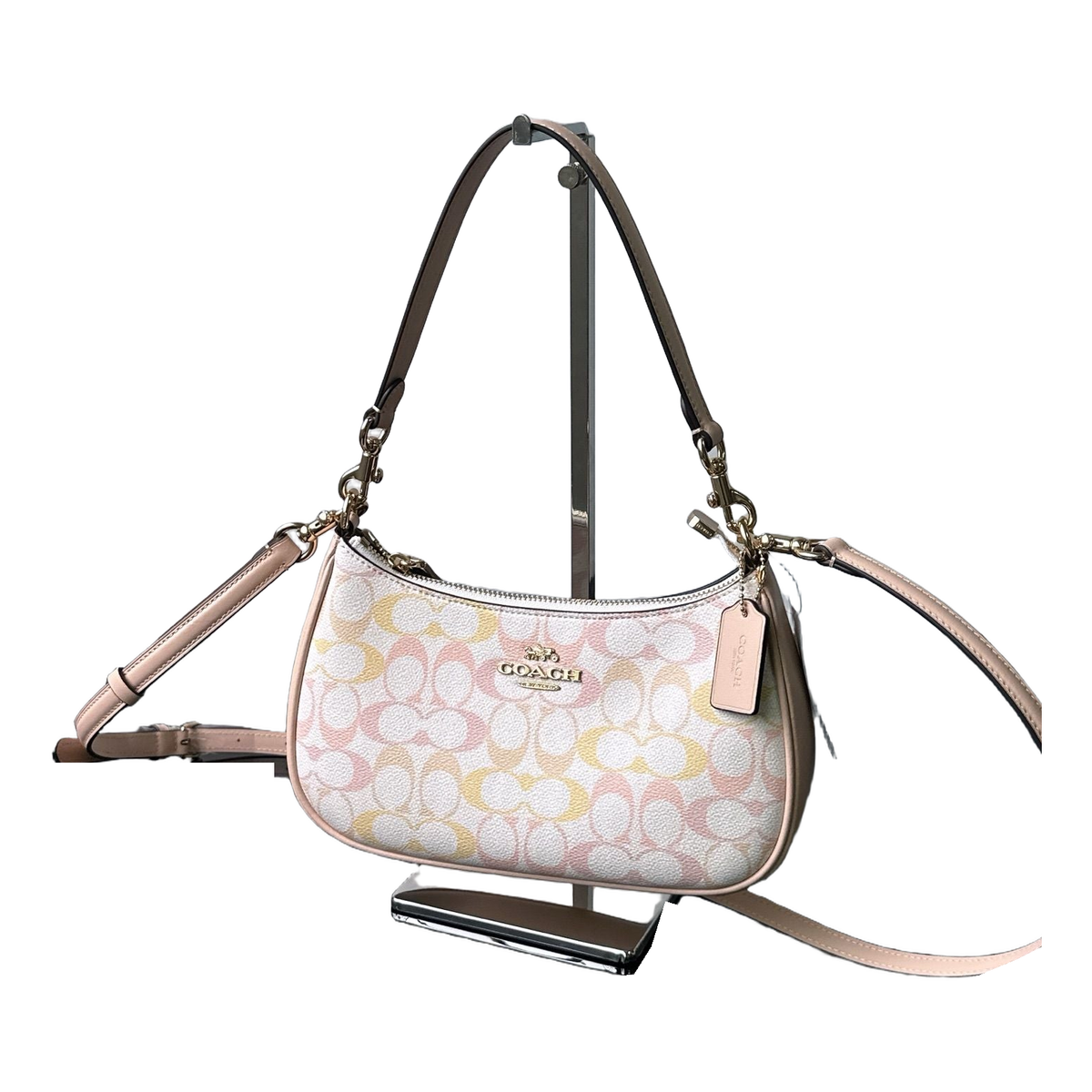 Coach Pastel Signature Shoulder Bag – White / Pastel Multicolor / Pink Trim