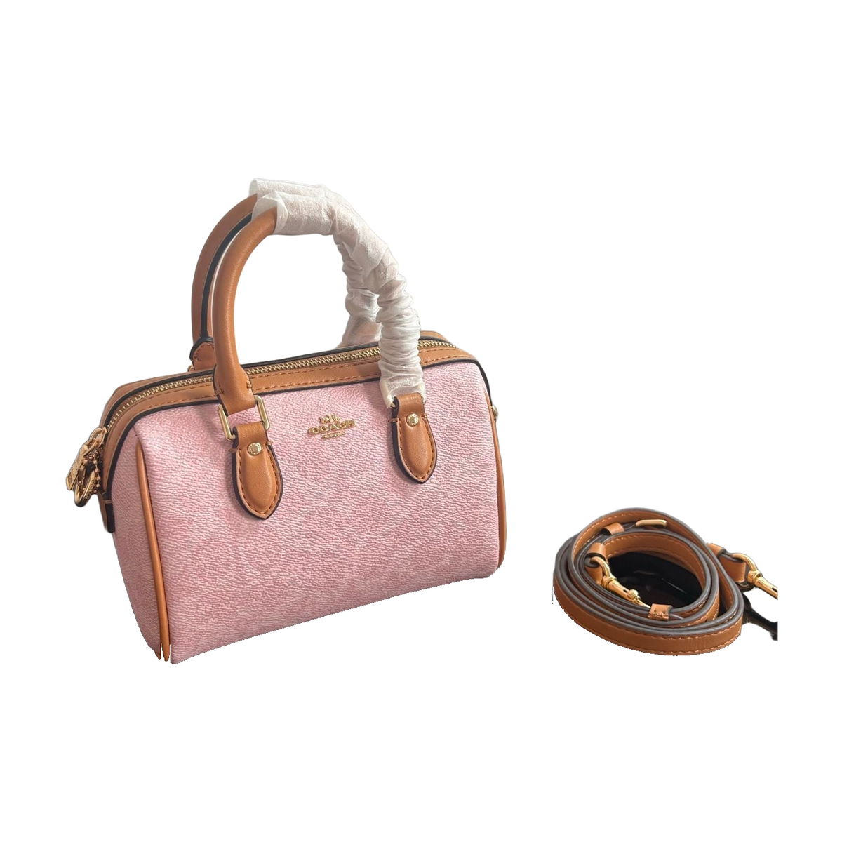 Coach Mini Top Handle Satchel – Pink / Tan Trim