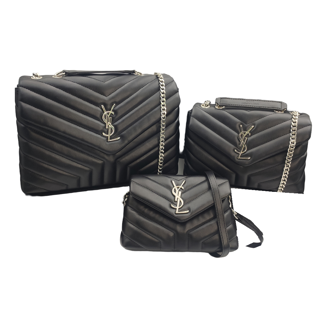 Saint Laurent Chevron Quilted Monogram Flap Bag – Black