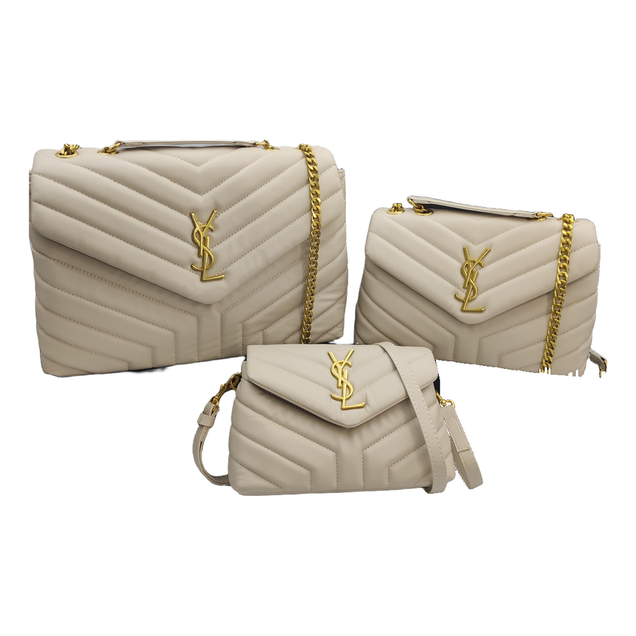 Saint Laurent Chevron Quilted Monogram Flap Bag – Cream Beige