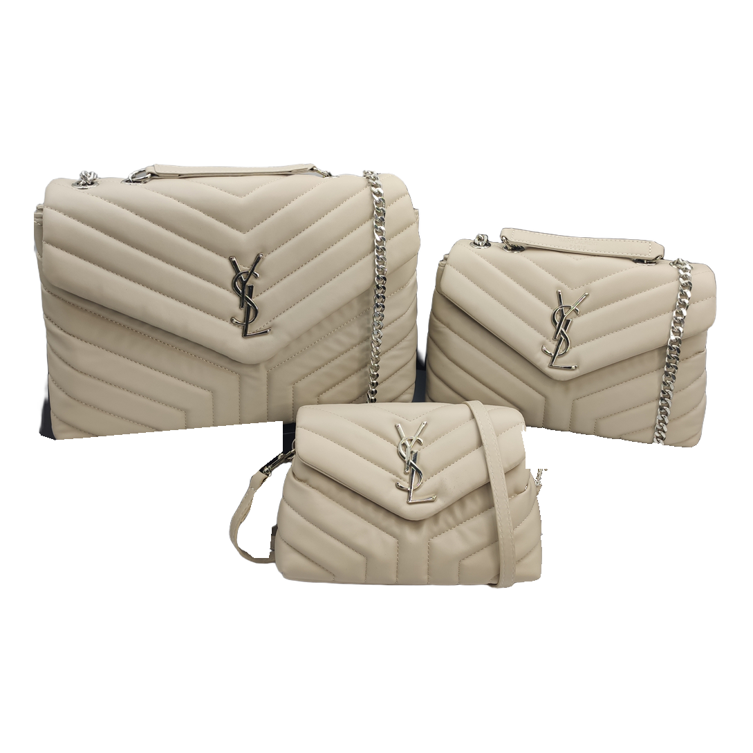 Saint Laurent Chevron Quilted Monogram Flap Bag – Cream Beige