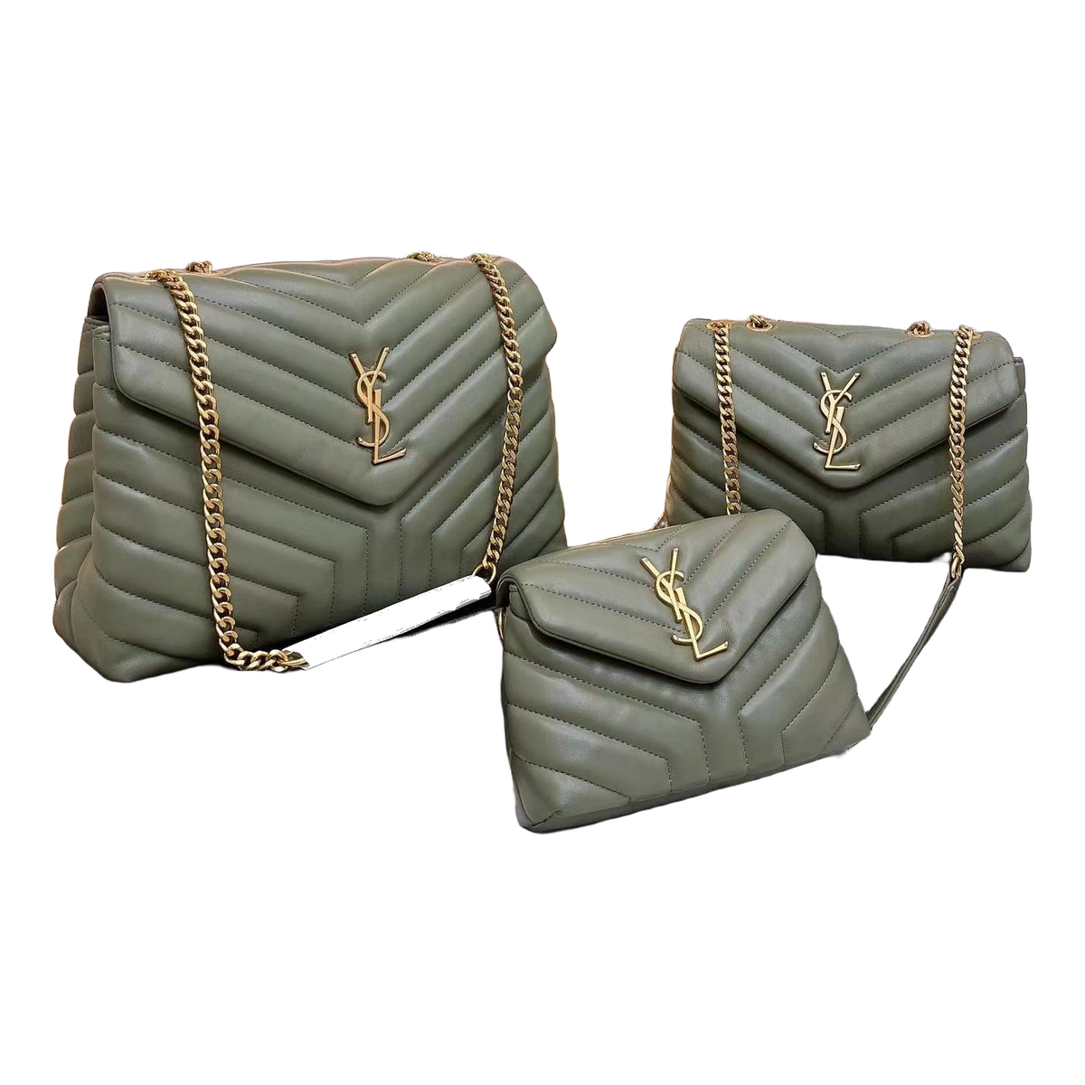 Saint Laurent Chevron Quilted Monogram Flap Bag – Muted Sage Green