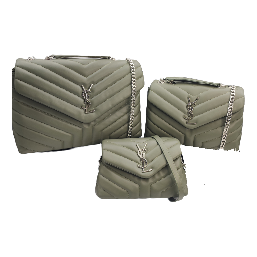 Saint Laurent Chevron Quilted Monogram Flap Bag – Muted Sage Green