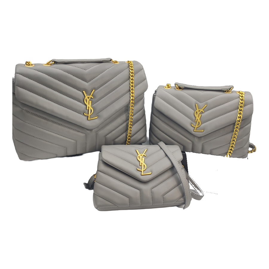 Saint Laurent Chevron Quilted Monogram Flap Bag – Gray