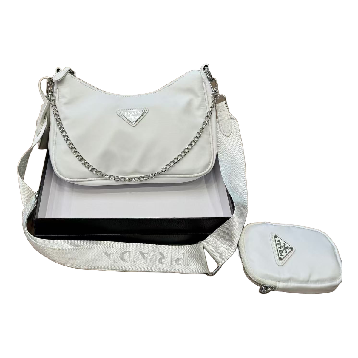 Prada Chain Shoulder Bag – White