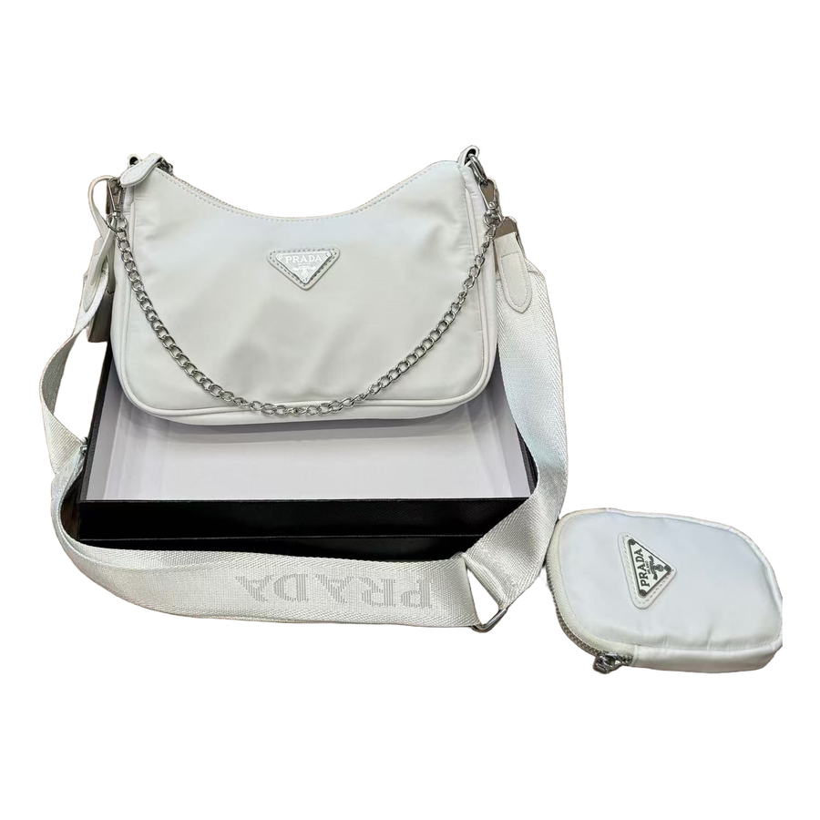 Prada Chain Shoulder Bag – White