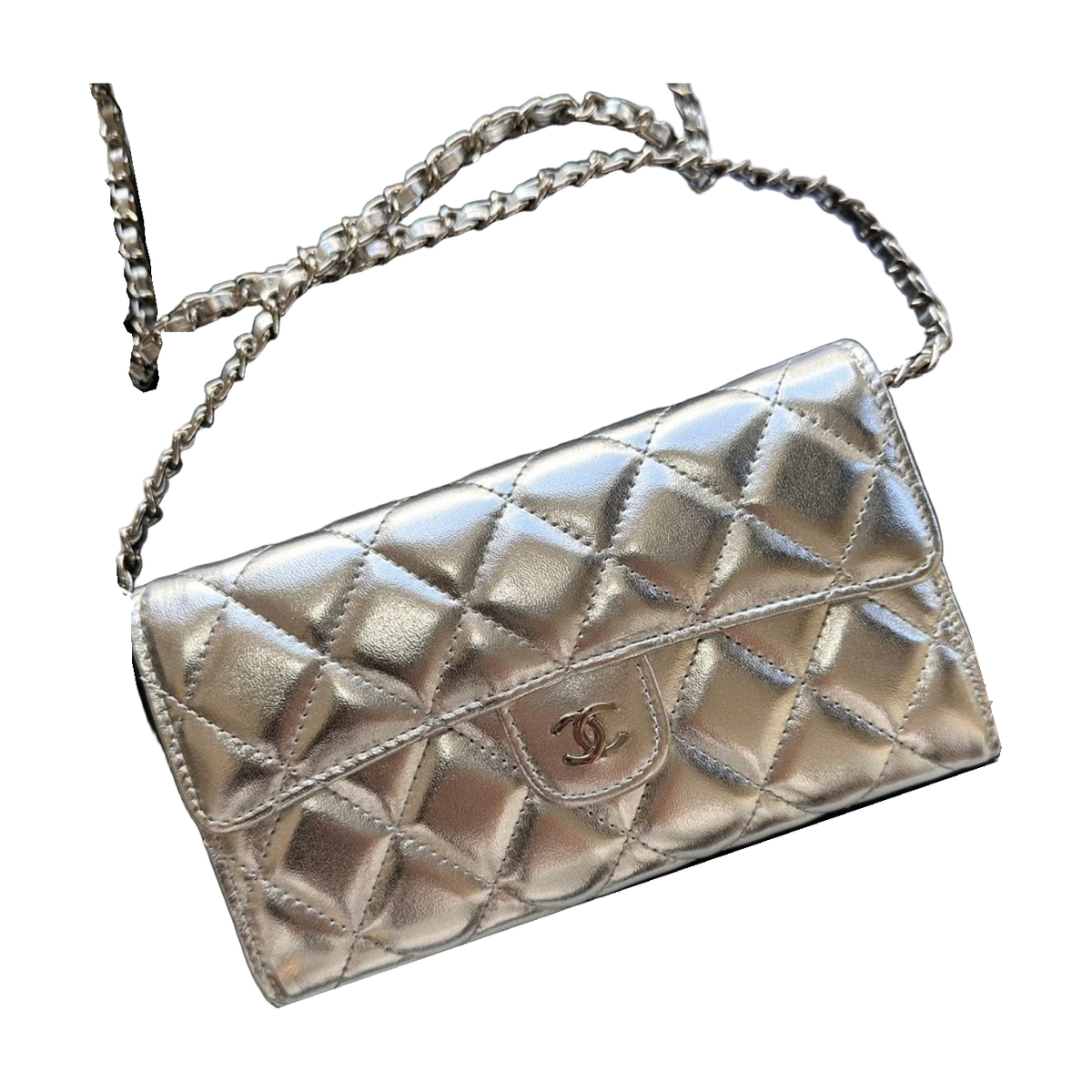 Chanel Diamond Quilted Mini Chain Shoulder Bag – Metallic Silver