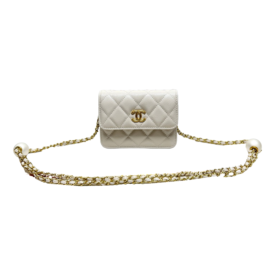 Chanel Diamond Quilted Mini Flap Bag with White-Bead-Detail Chain – Ivory