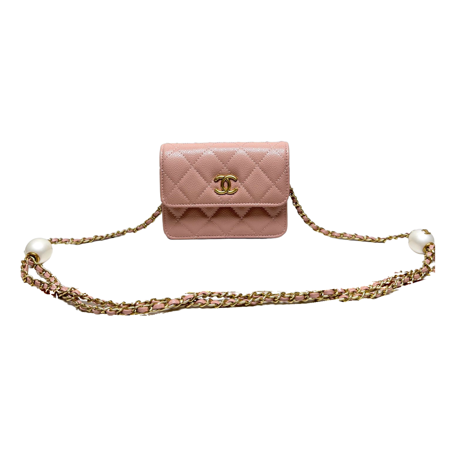 Chanel Diamond Quilted Mini Flap Bag with White-Bead-Detail Chain – Dusty Pink
