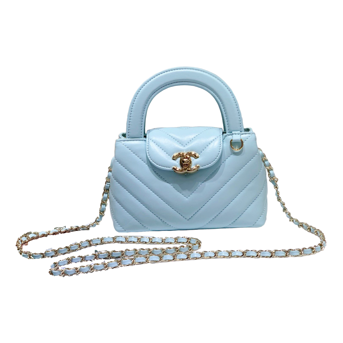 Chanel Chevron Quilted Top Handle Bag – Light Blue