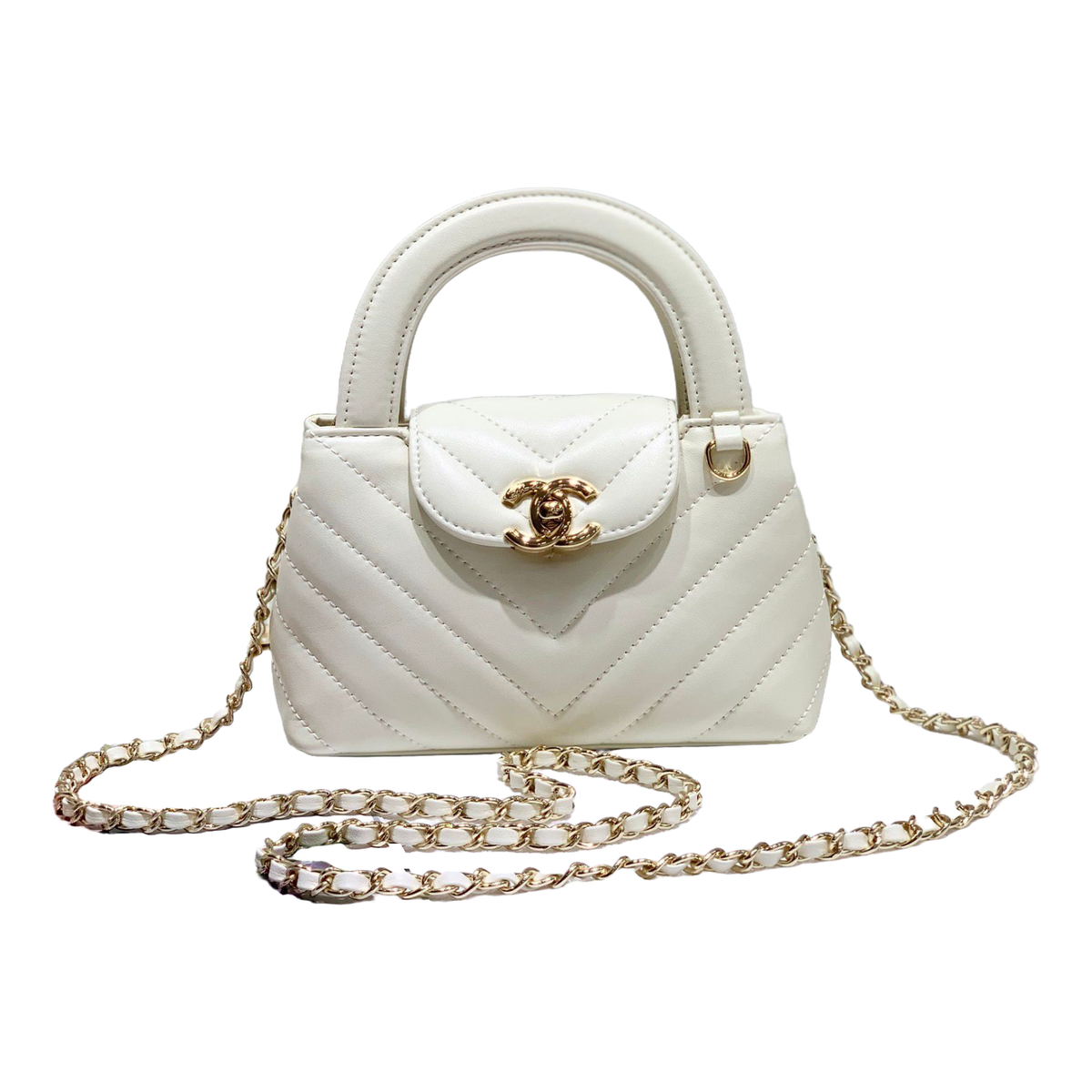 Chanel Chevron Quilted Top Handle Bag – Ivory