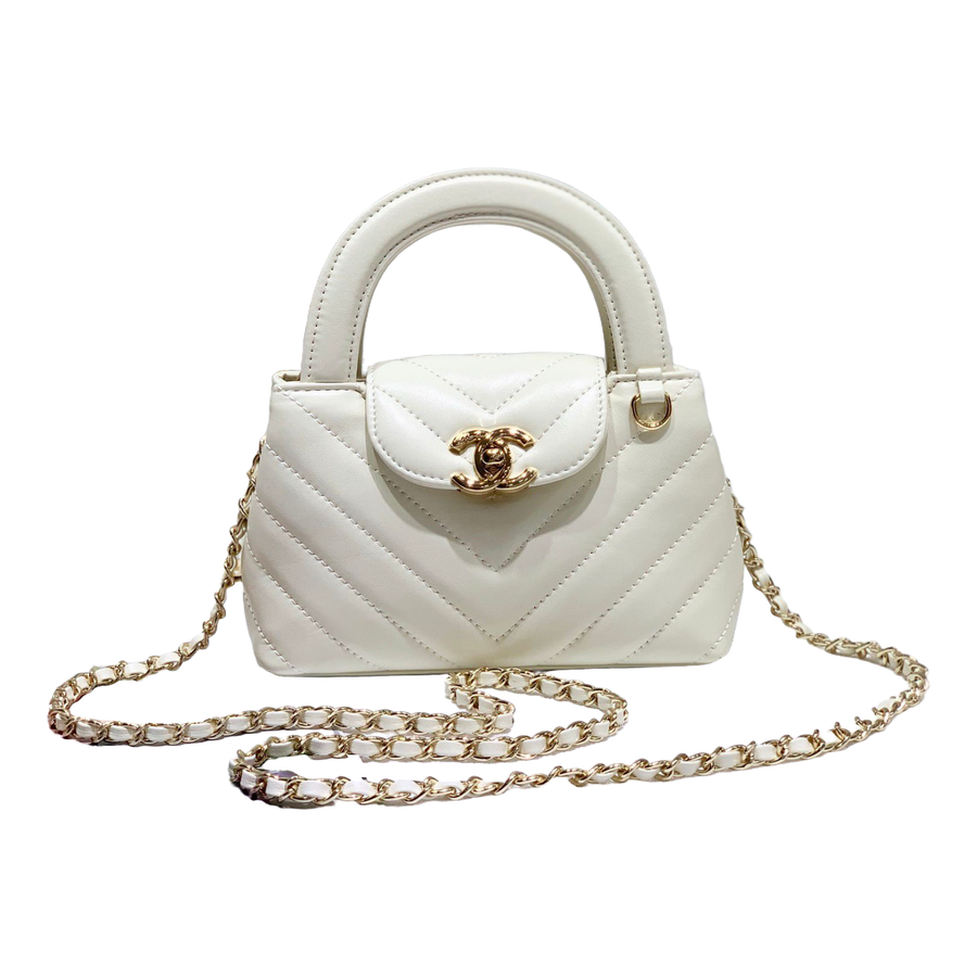 Chanel Chevron Quilted Top Handle Bag – Ivory