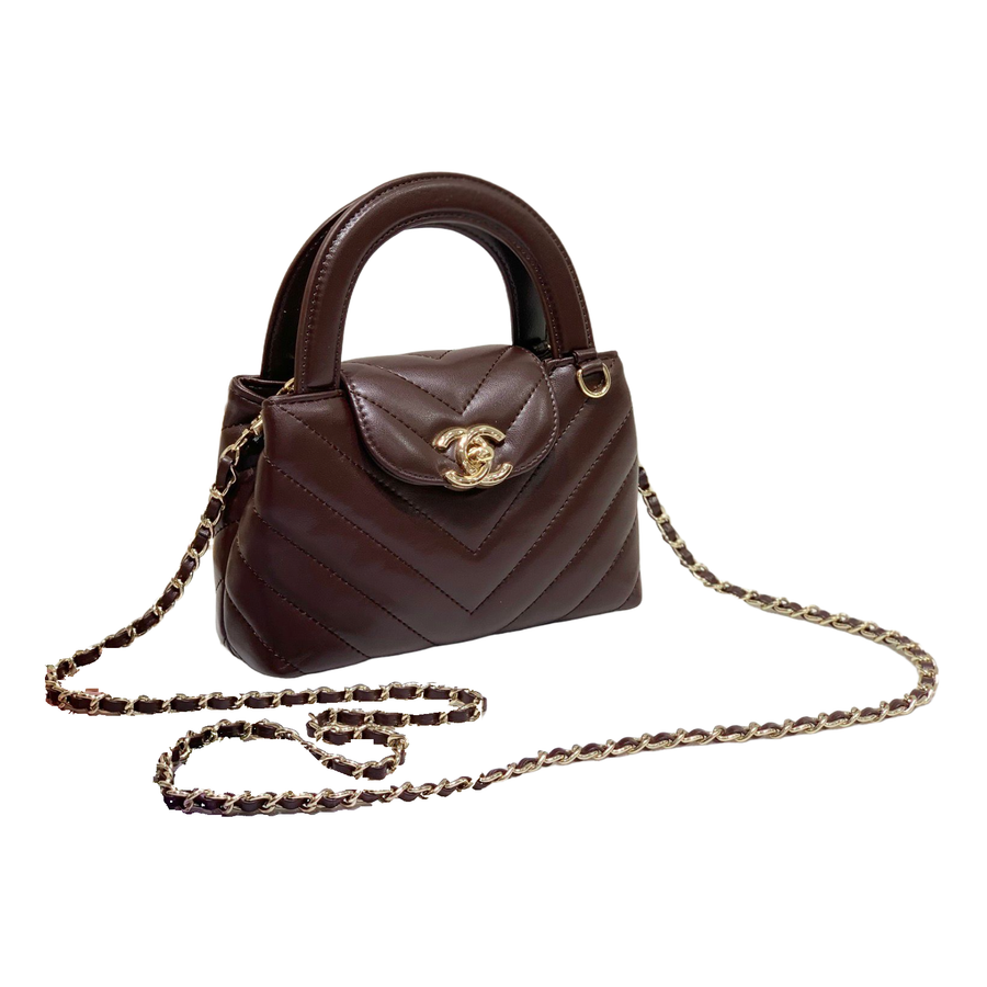 Chanel Chevron Quilted Top Handle Bag – Burgundy