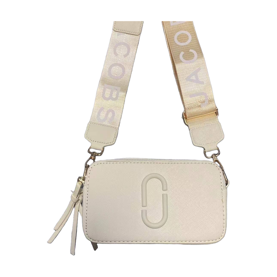 Marc Jacobs Logo Camera Crossbody Bag with Lettered Strap – Ivory