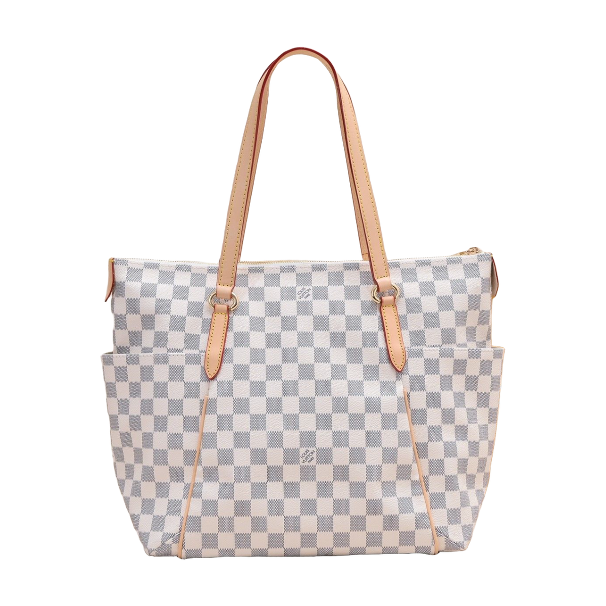 Louis Vuitton Damier Tote Bag – White and light gray / tan trim
