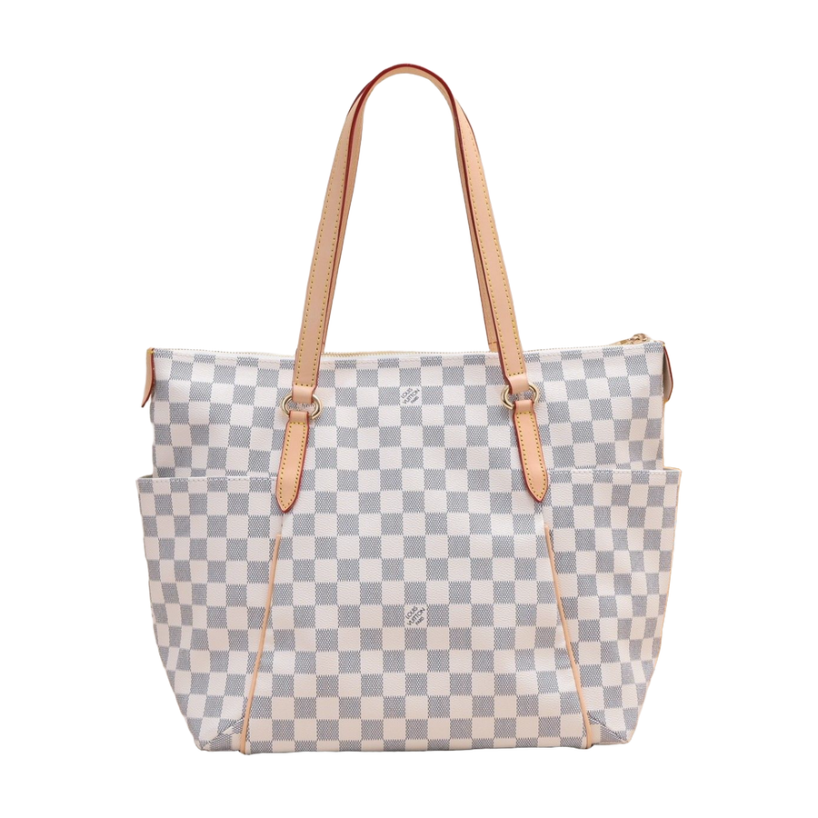Louis Vuitton Damier Tote Bag – White and light gray / tan trim