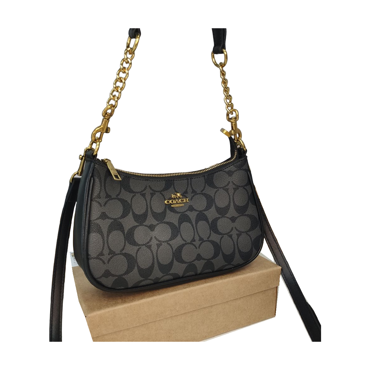 Coach Signature Chain Shoulder Bag – Black / Gray