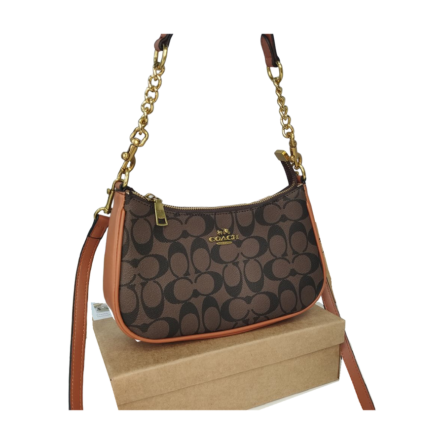 Coach Signature Chain Shoulder Bag – Brown / Cognac