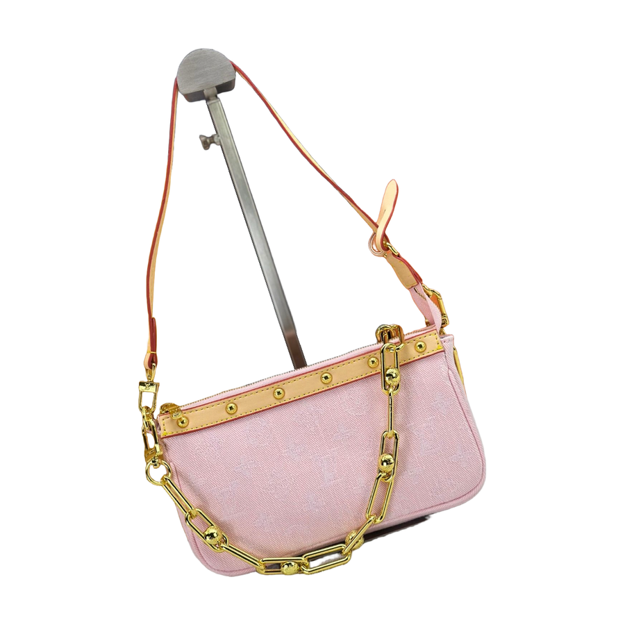 Louis Vuitton Chain Shoulder Bag with Riveted Trim – Pink / Tan