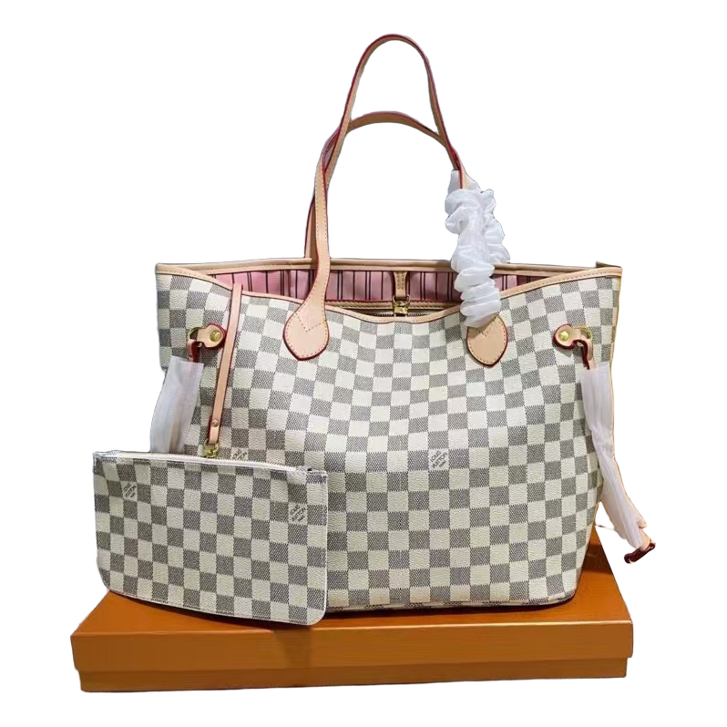 Louis Vuitton Checkerboard Tote – White / Light Gray / Pink Lining