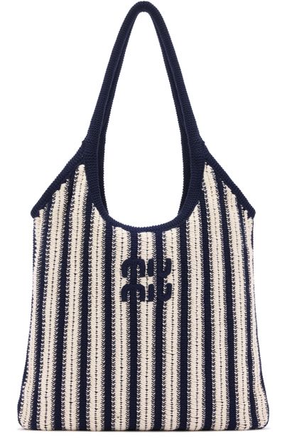 Miu Miu Ivy braided cotton shoulder bag in Blu+Talco — view 1