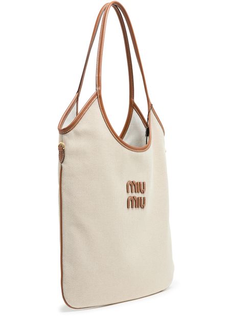 Miu Miu Ivy cotton and leather bag in Naturale Brandy — view 2