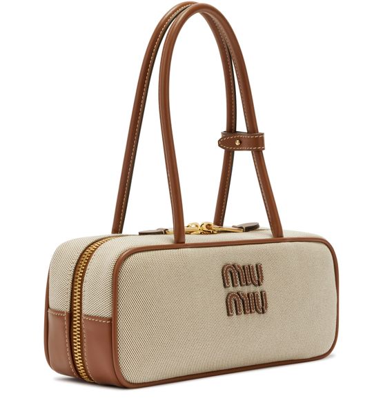 Miu Miu Leather and fabric Beau bag in naturale brandy — view 2