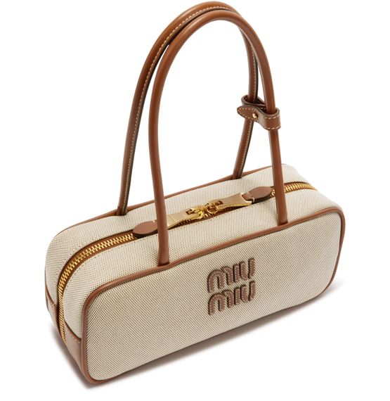 Miu Miu Leather and fabric Beau bag in naturale brandy — view 4