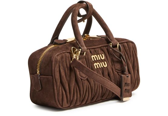 Miu Miu Small quilted suede Arcadie bag in Moro — view 2