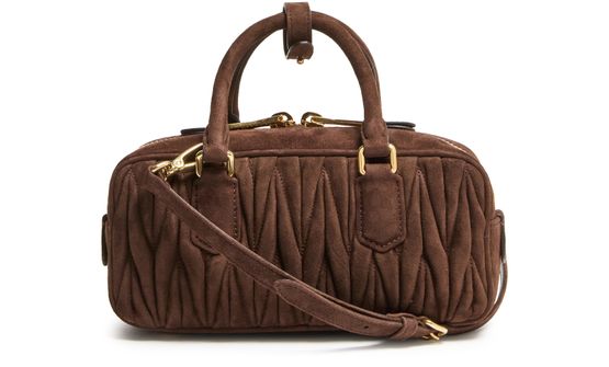 Miu Miu Small quilted suede Arcadie bag in Moro — view 3