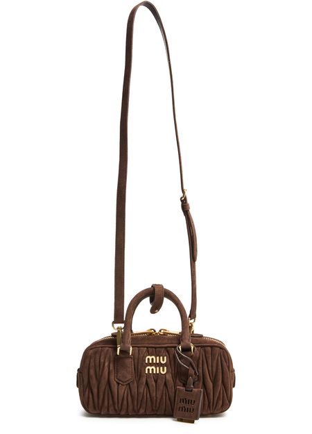 Miu Miu Small quilted suede Arcadie bag in Moro — view 4