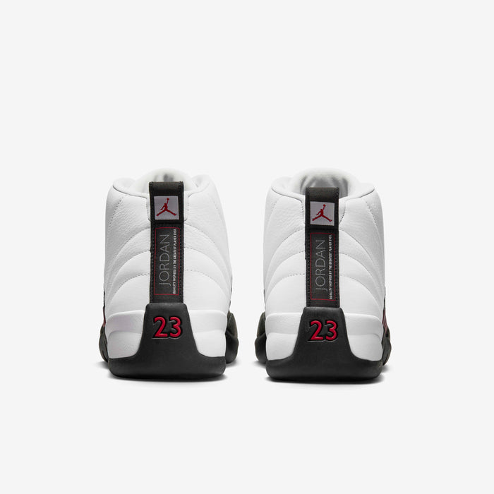 Air Jordan 12 Retro — White / Black / Gym Red — rear pair