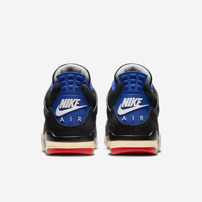 Air Jordan 4 Retro — Black / Deep Royal Blue / Fire Red — rear pair