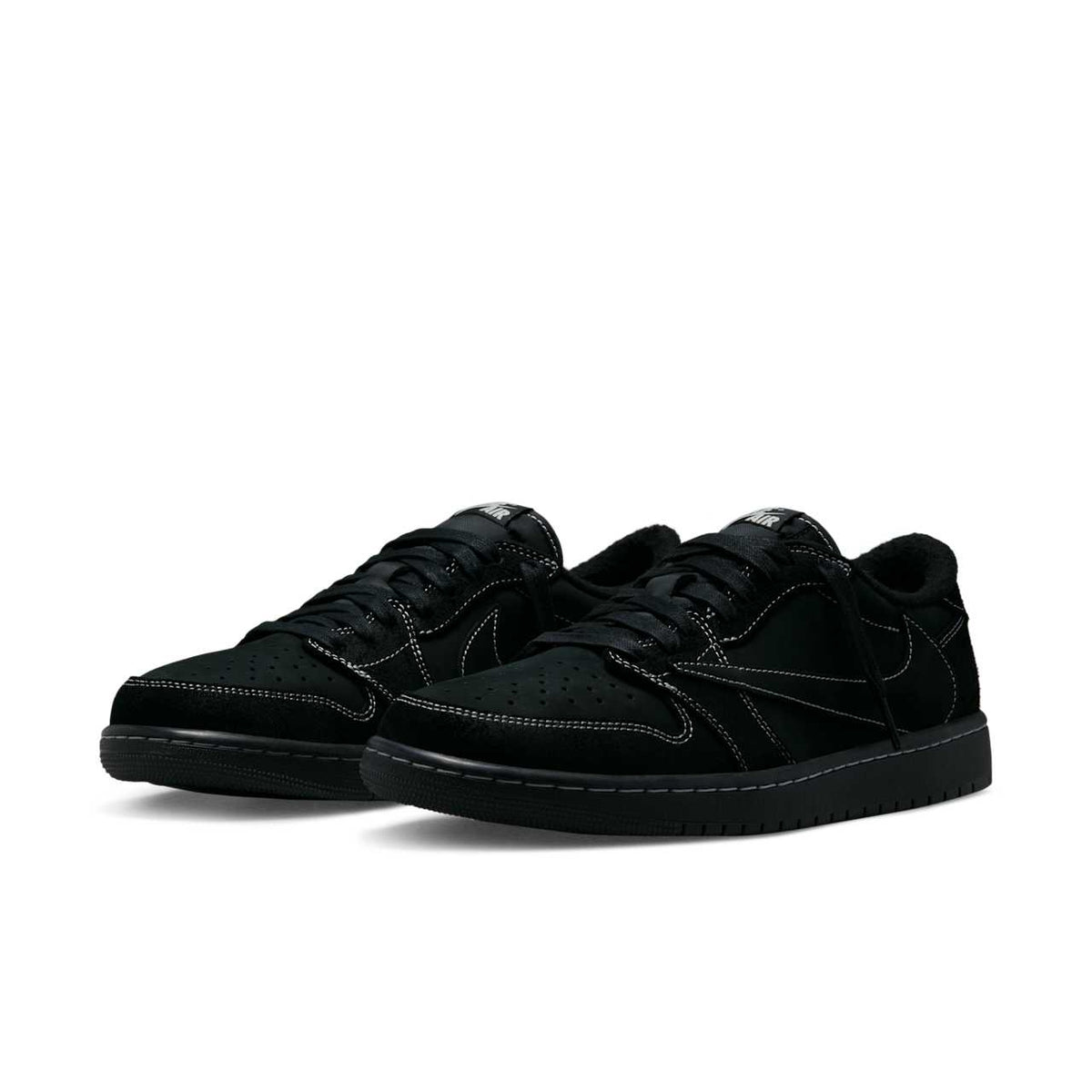 Air Jordan 1 Low x Travis Scott — Black Phantom — front three quarter pair