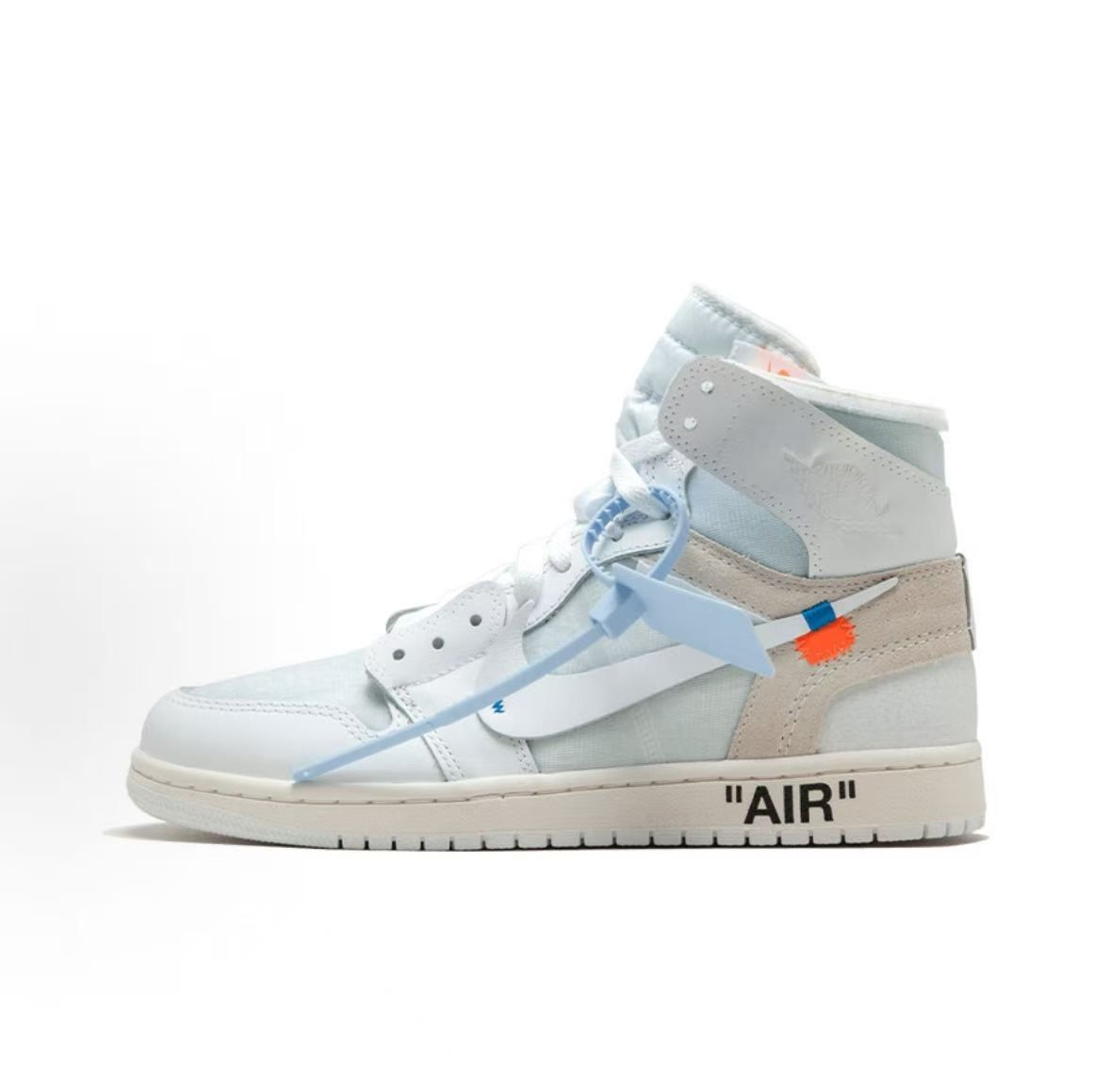 Jordan Air Jordan 1 High Sneakers — White / Light Blue / Orange Accent — source catalog lateral side