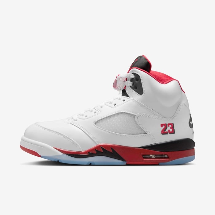 Air Jordan 5 Retro OG — White / Black / Fire Red — lateral side