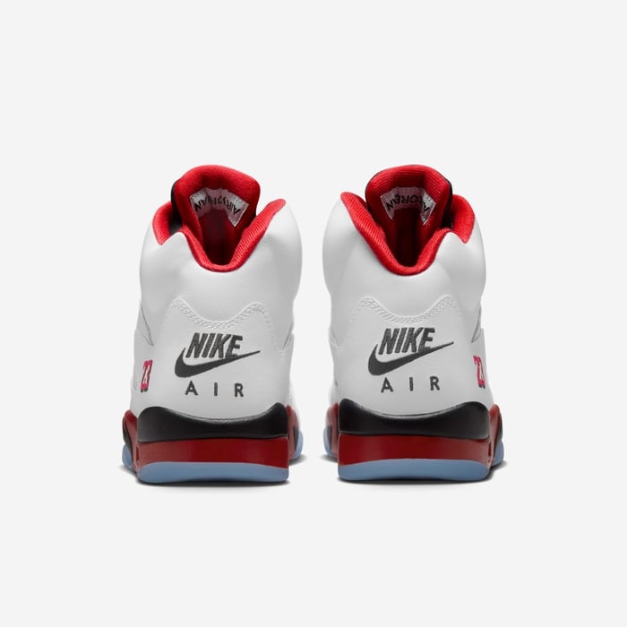Air Jordan 5 Retro OG — White / Black / Fire Red — rear pair