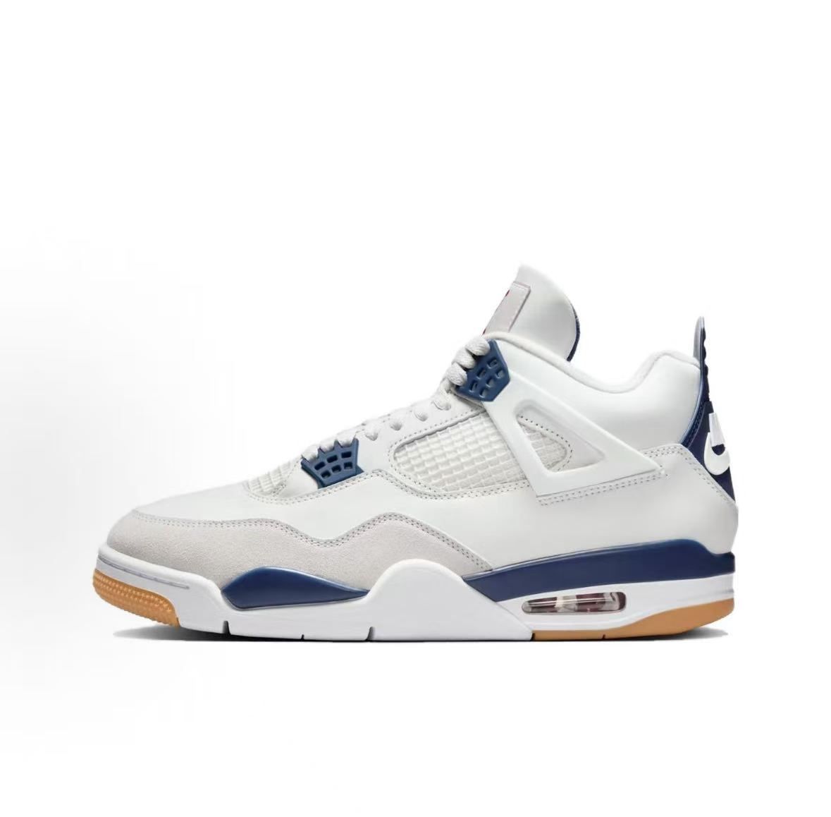 Jordan Air Jordan 4 Sneakers — White / Navy / Gum — source catalog lateral side