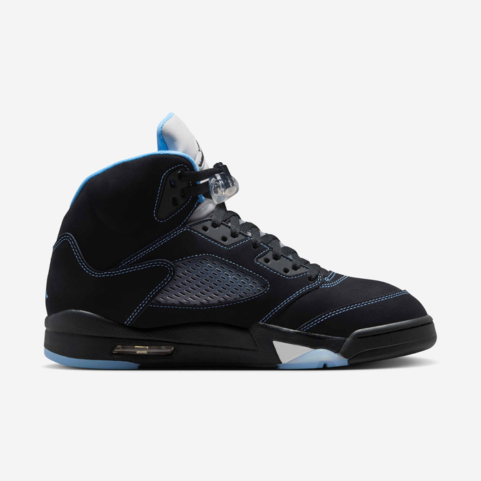 Air Jordan 5 Retro — Black / White / University Blue — medial side