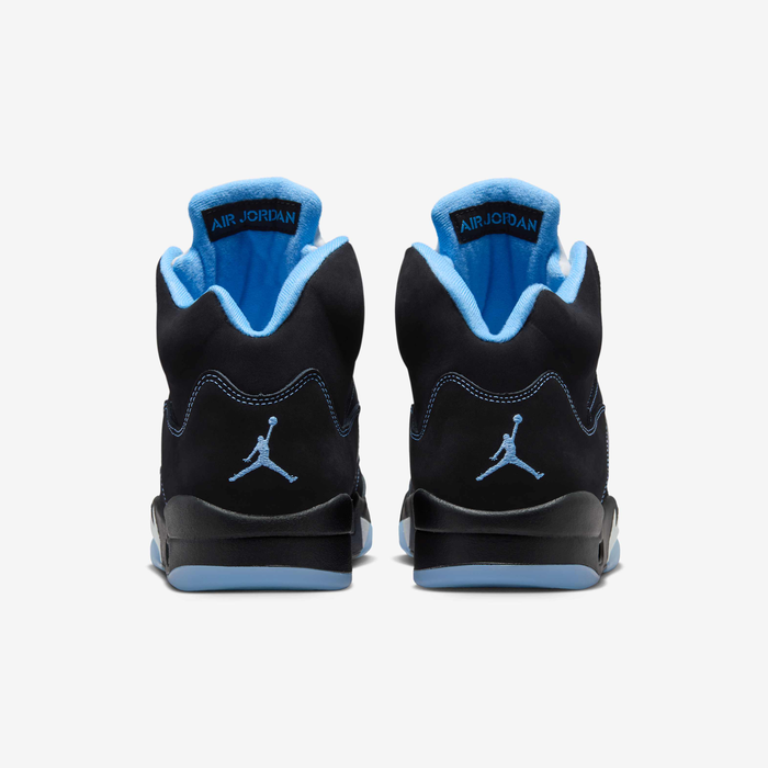Air Jordan 5 Retro — Black / White / University Blue — rear pair