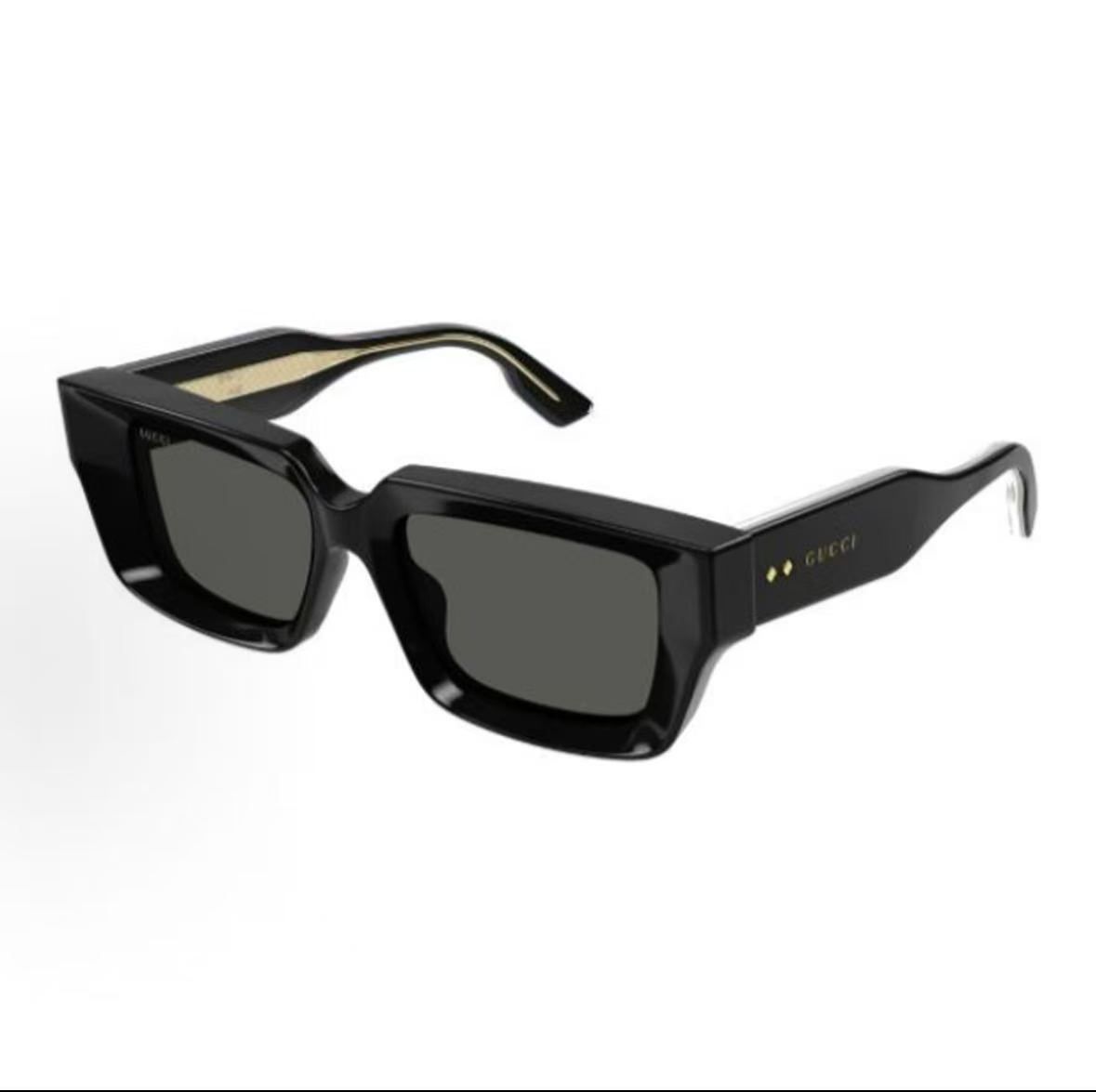 Gucci Rectangular Sunglasses — Black / Dark Lenses — source catalog front three quarter