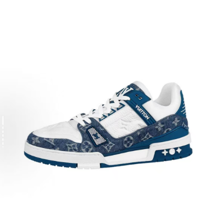 Louis Vuitton LV Trainer Sneakers — Blue / White — source catalog lateral side