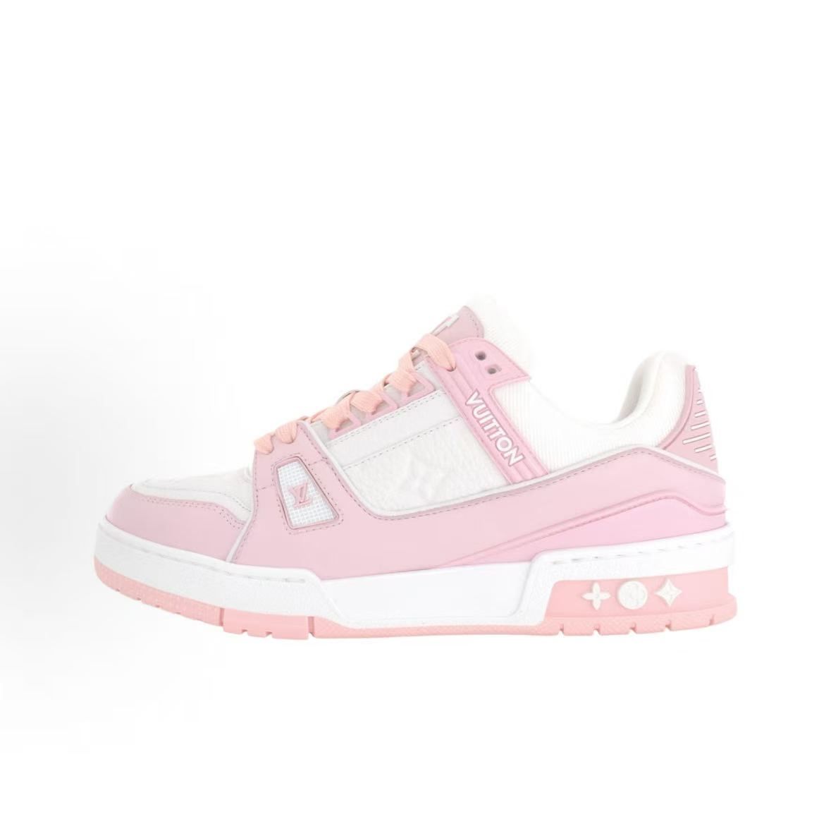 Louis Vuitton LV Trainer Sneakers — Pink / White — source catalog lateral side