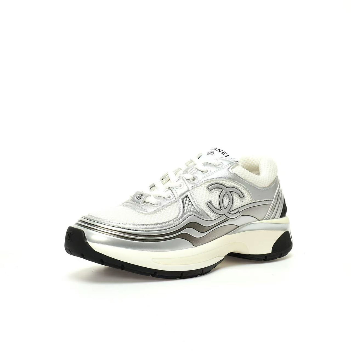 Chanel Sneakers — Silver / White / Black — medial side