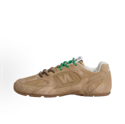 Prada Sneakers — Tan / Green Lace Accent — source catalog lateral side