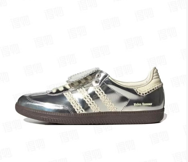 adidas Wales Bonner Samba Sneakers — Silver / Black — source catalog lateral side