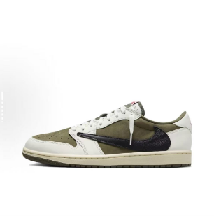 Jordan Air Jordan 1 Low Sneakers — White / Olive / Black — source catalog lateral side