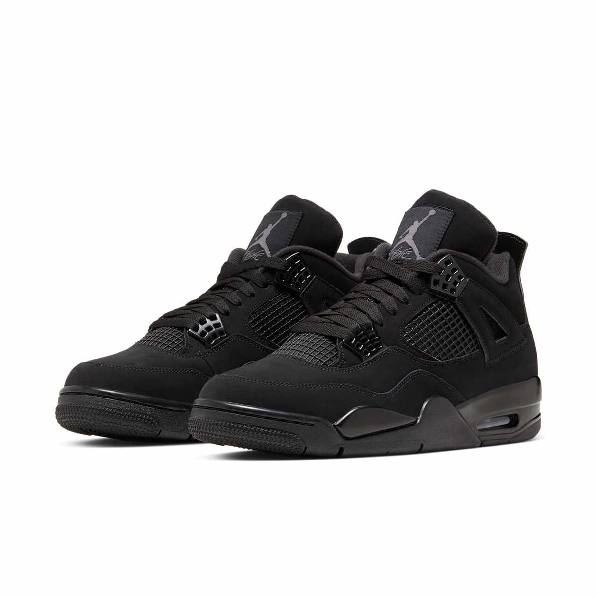 Air Jordan 4 Retro — Black Cat — front three quarter pair
