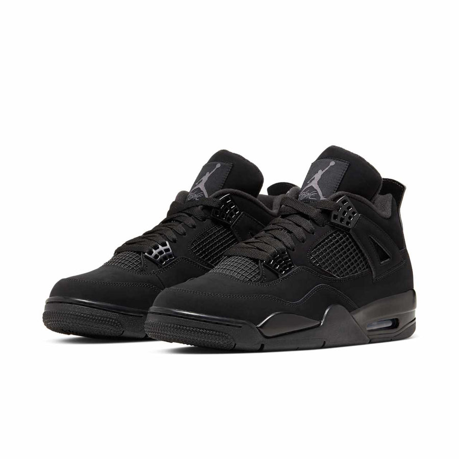 Air Jordan 4 Retro — Black Cat — front three quarter pair