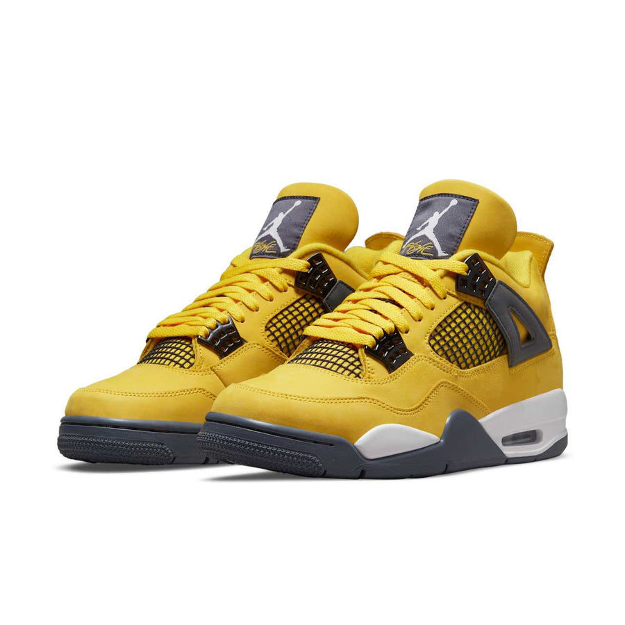 Air Jordan 4 Retro — Tour Yellow — front three quarter pair